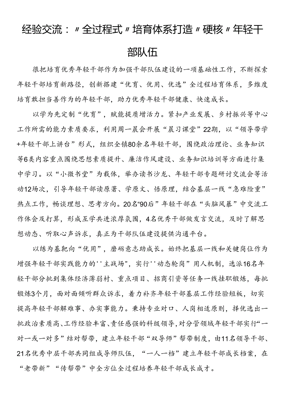 经验交流：“全过程式”培育体系打造“硬核”年轻干部队伍.docx_第1页