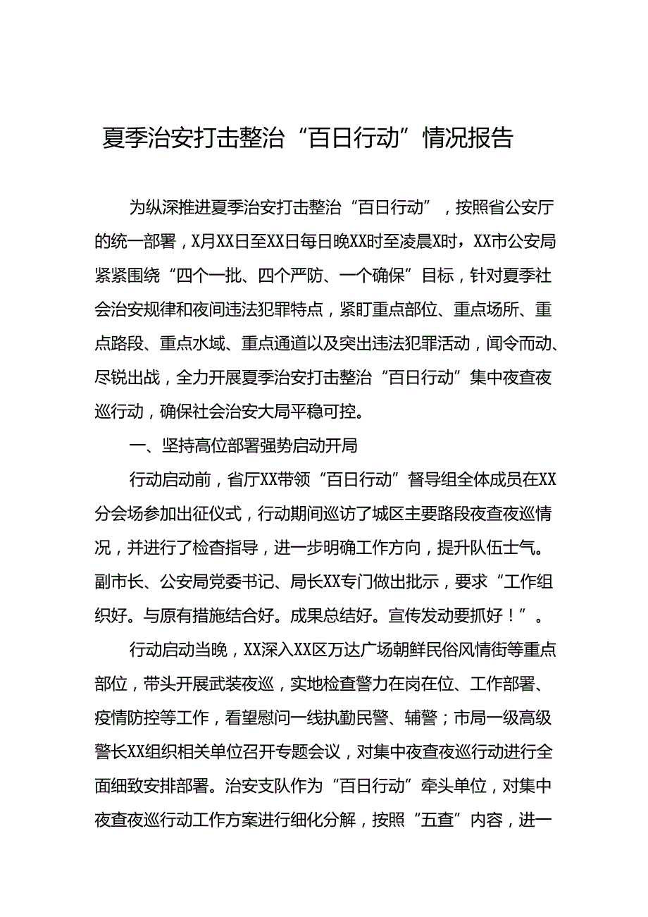 2024年公安夏季治安打击整治“百日行动”总结报告8篇.docx_第1页