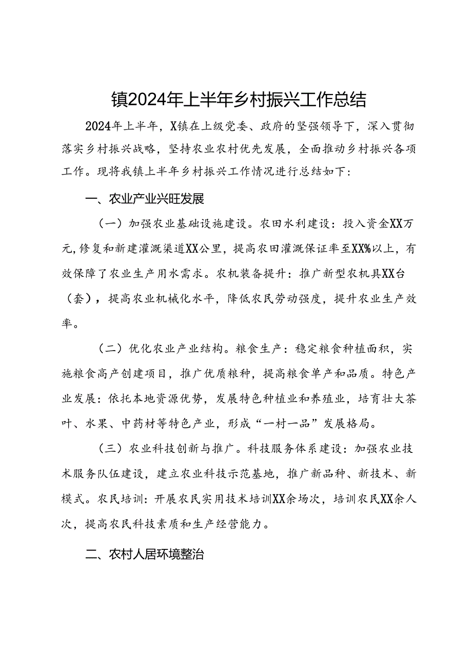 镇2024年上半年乡村振兴工作总结.docx_第1页