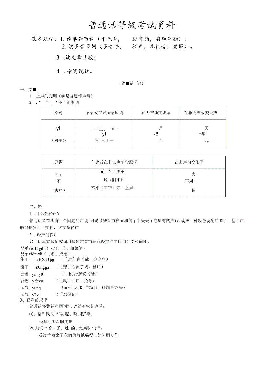 普通话等级考试复习资料新版.docx_第1页