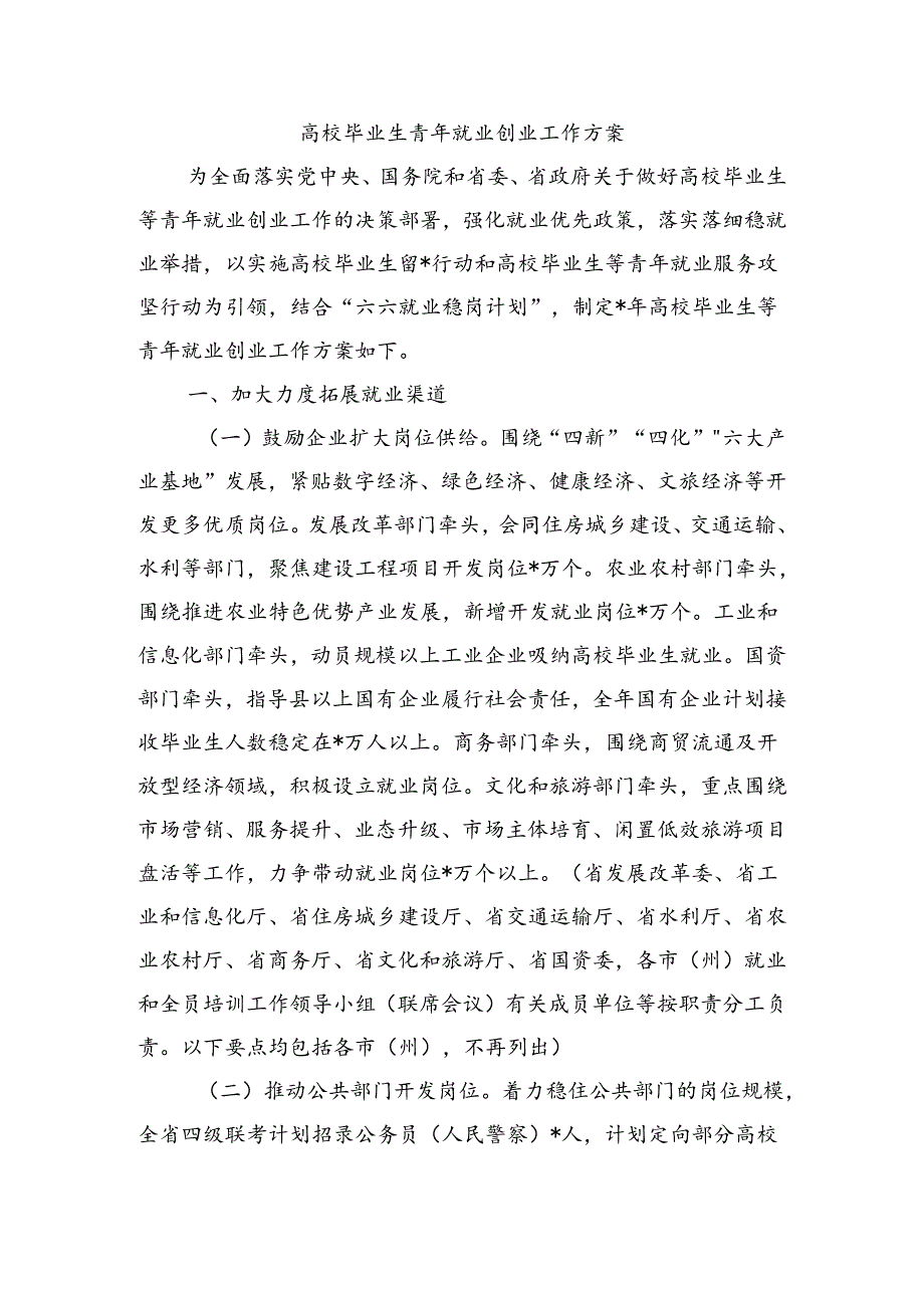 高校毕业生青年就业创业工作方案.docx_第1页