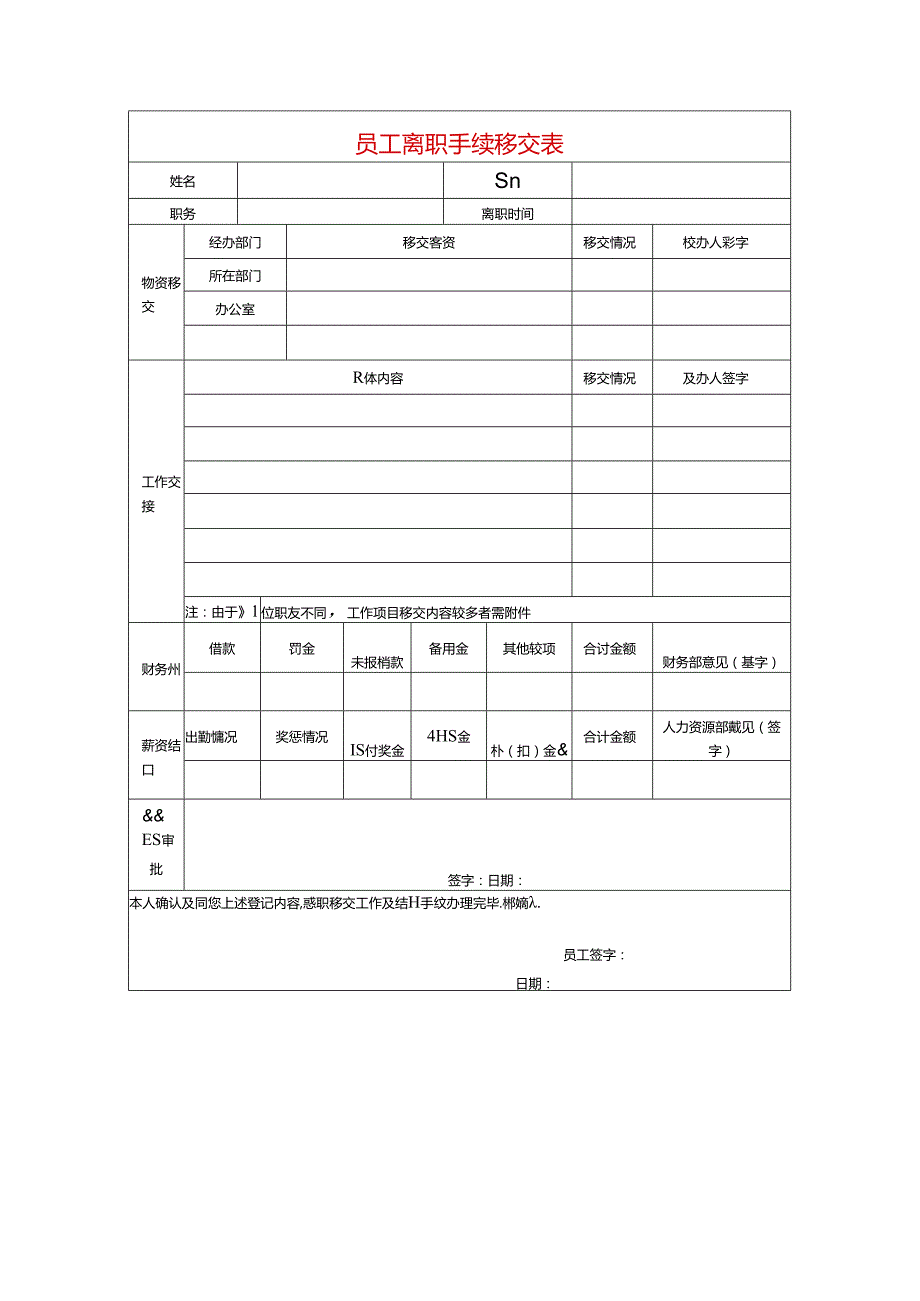 员工离职手续移交表模板.docx_第1页