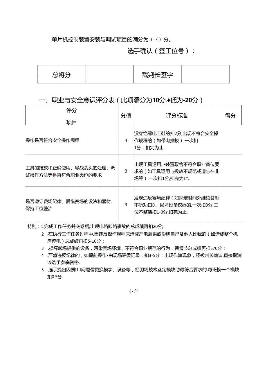 2022年甘肃省职业院校技能大赛（中职组）单片机控制装置安装与调试项目 A评分表.docx_第1页