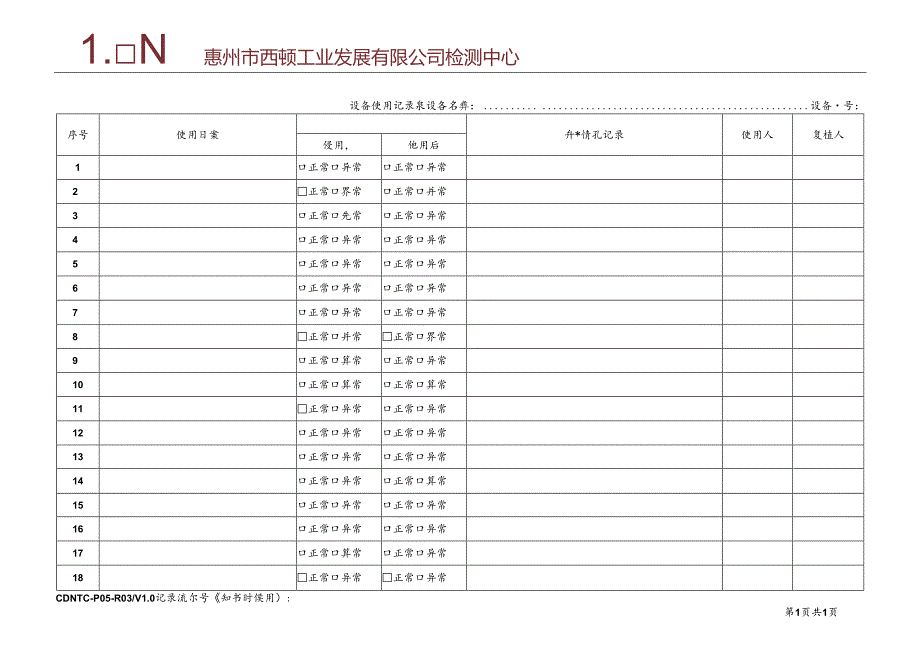 CDNTC-P05-R03 设备使用记录表 V1.0.docx_第2页