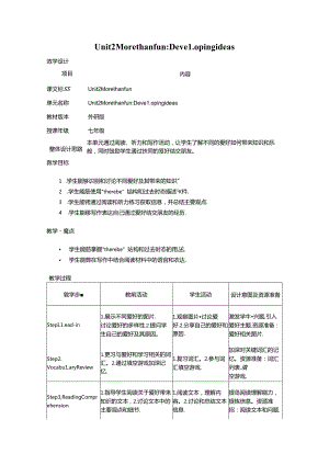 Unit 2 More than fun Developing ideas教学设计外研版2024七上.docx