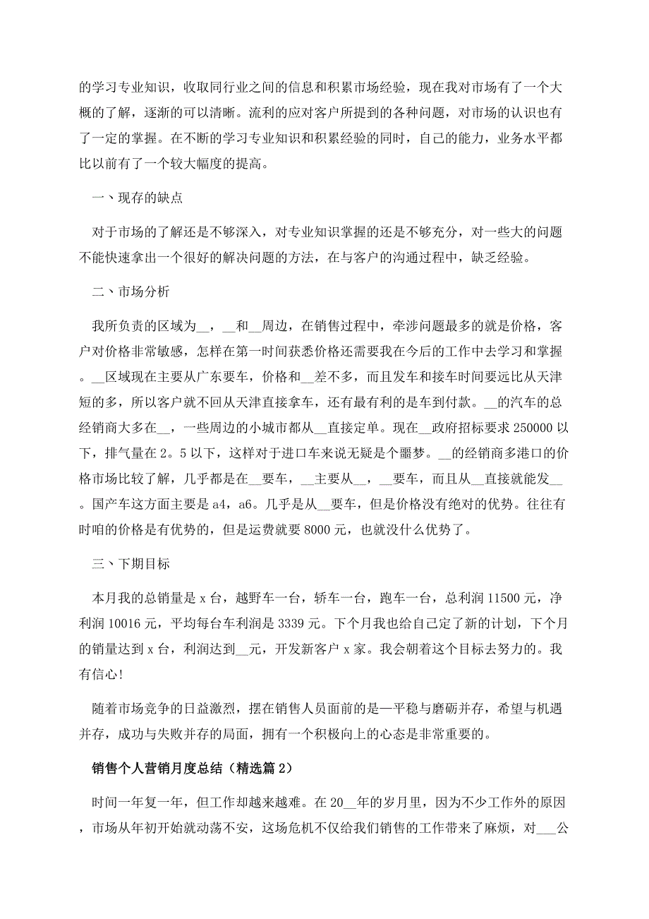 销售个人营销月度总结.docx_第2页