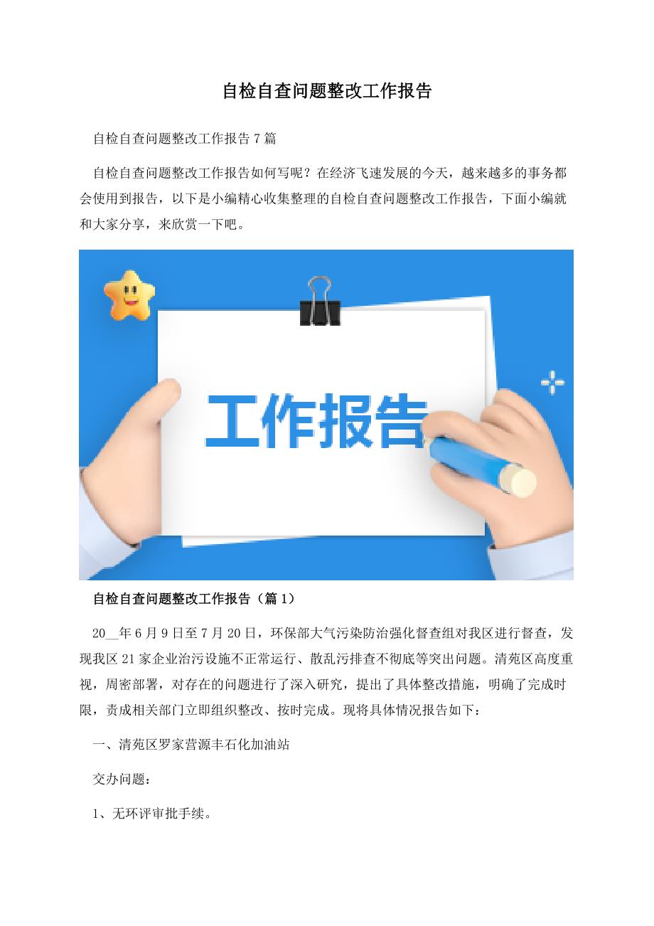 自检自查问题整改工作报告.docx_第1页