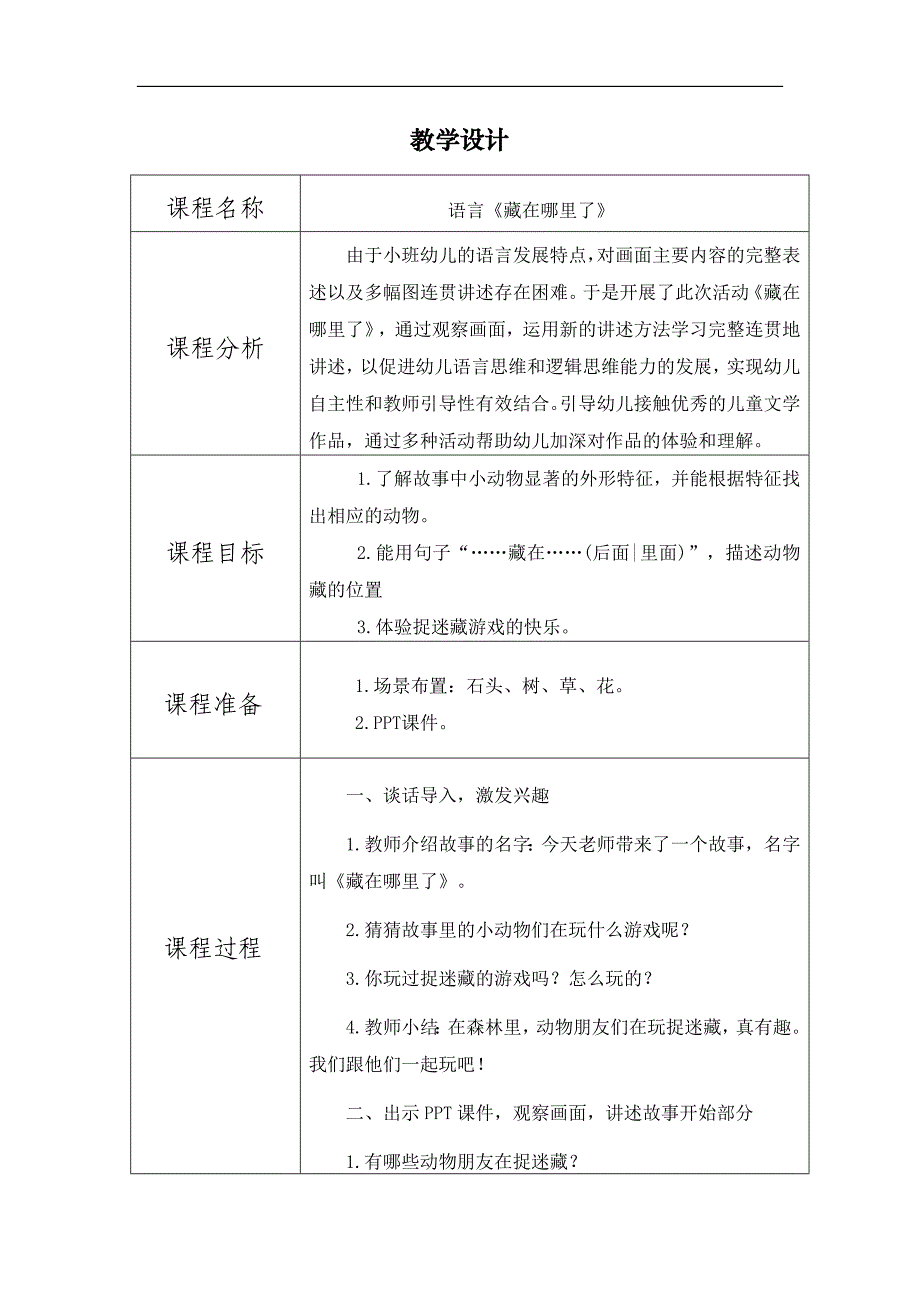 小班语言《藏在哪里了》PPT课件教案小班语言《藏在哪里了》教学设计.doc_第1页