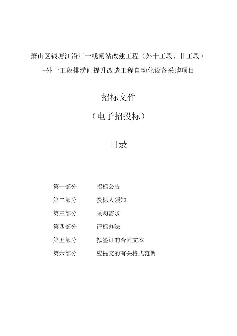 一线闸站改建工程（外十工段、廿工段）-外十工段排涝闸提升改造工程自动化设备采购项目招标文件.docx_第1页