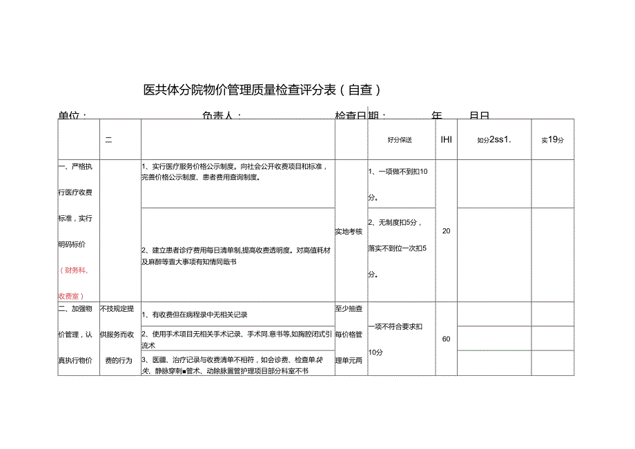 医共体分院物价管理质量检查评分表（自查）.docx_第1页