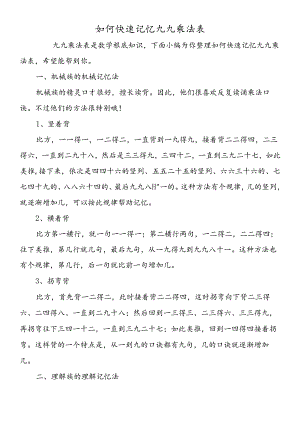 如何快速记忆九九乘法表.docx