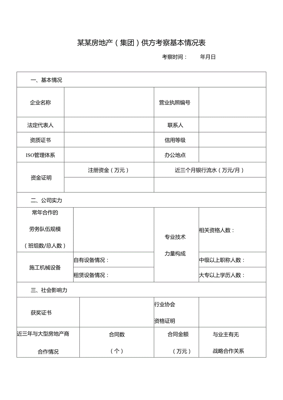 某某房地产（集团）供方考察基本情况表.docx_第1页