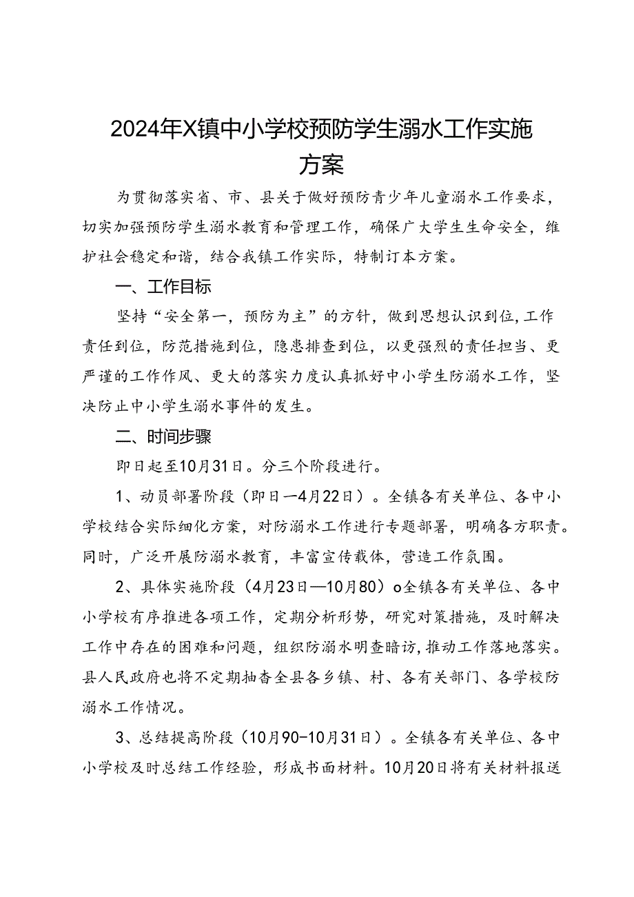 2024年X镇中小学校预防学生溺水工作实施方案.docx_第1页