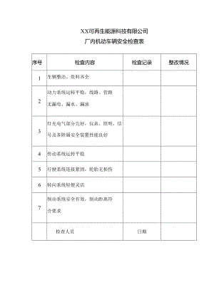 XX可再生能源科技有限公司厂内机动车辆安全检查表（2024年）.docx