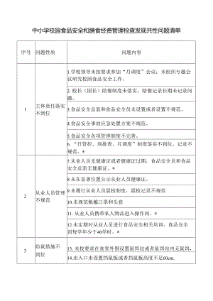 中小学校园食品安全和膳食经费管理检查发现共性问题清单.docx