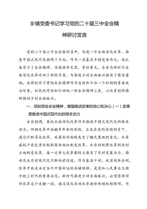 乡镇学习党的二十届三中全会精神研讨发言 3篇.docx