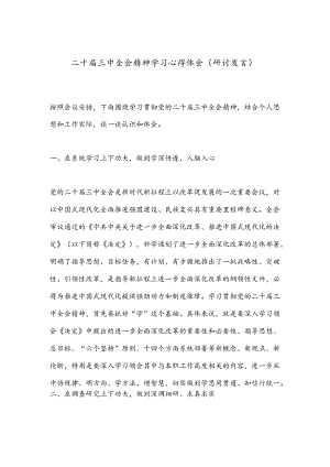 二 十届三 中全会精神学习心得体会（研讨发言）.docx