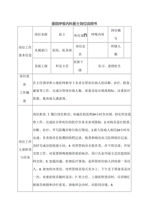 医院呼吸内科医士岗位说明书.docx