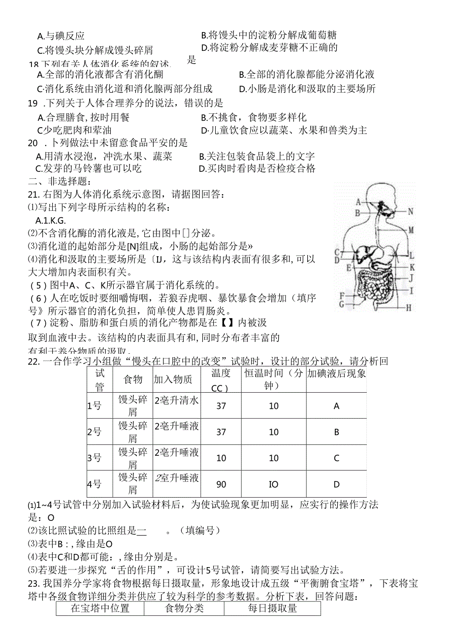 人教版七年级下册人体的营养检测题含复习资料[1].docx_第3页