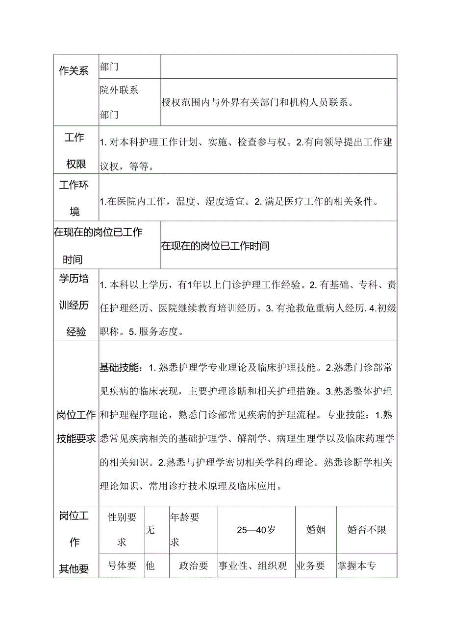 二级甲等医院门诊部护士岗位说明书.docx_第3页