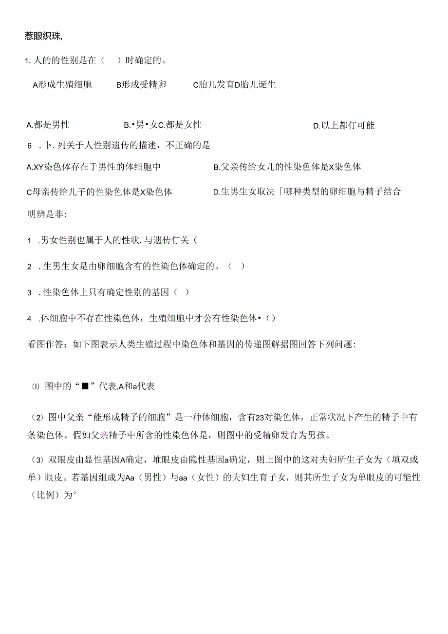 人教版八年级下册第七单元第四节人的性别遗传遗传导学案（无答案）.docx_第2页