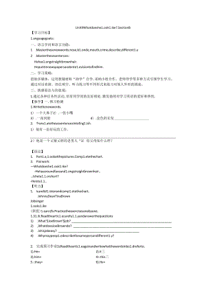 人教版七年级下Unit 9 What does he look like Section B学案（无答案）.docx