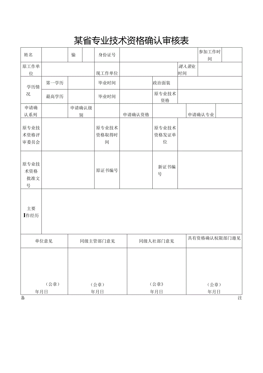 某省专业技术资格确认审核表.docx_第1页