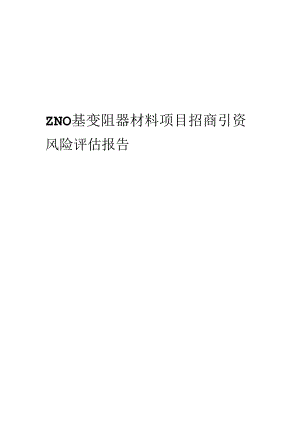 ZNO基变阻器材料项目招商引资风险评估报告.docx