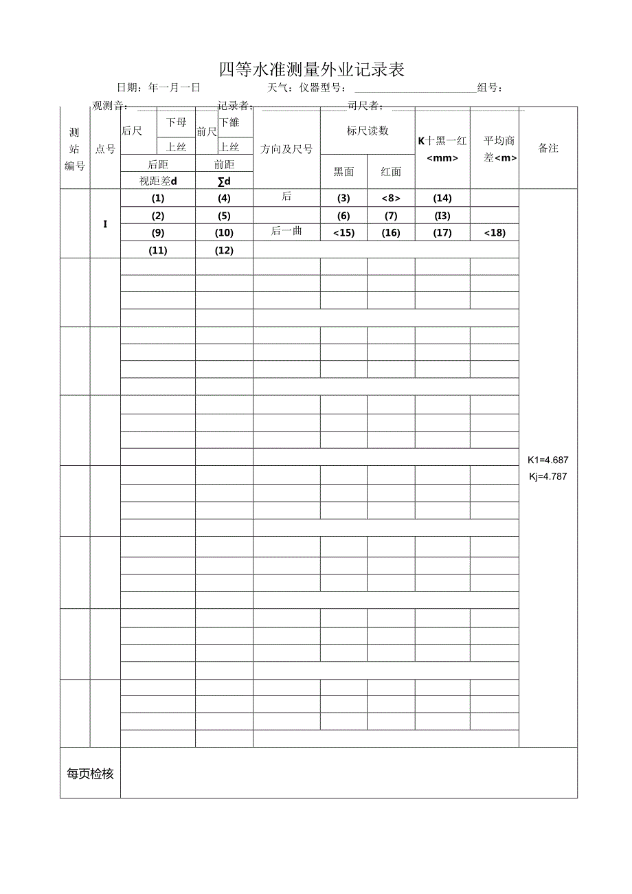 四等水准测量外业记录表.docx_第1页