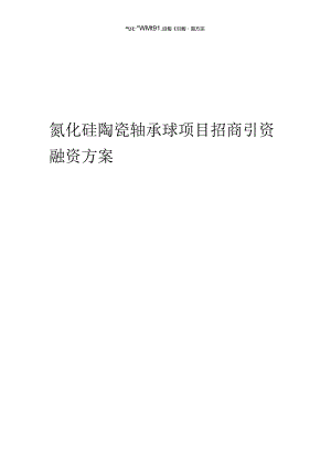 氮化硅陶瓷轴承球项目招商引资融资方案.docx