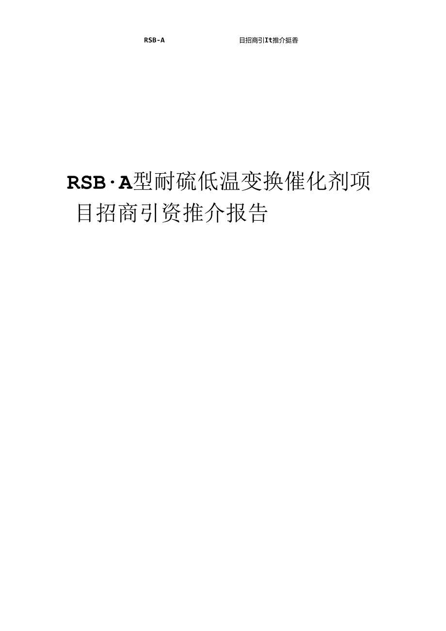 RSB-A型耐硫低温变换催化剂项目招商引资推介报告.docx_第1页