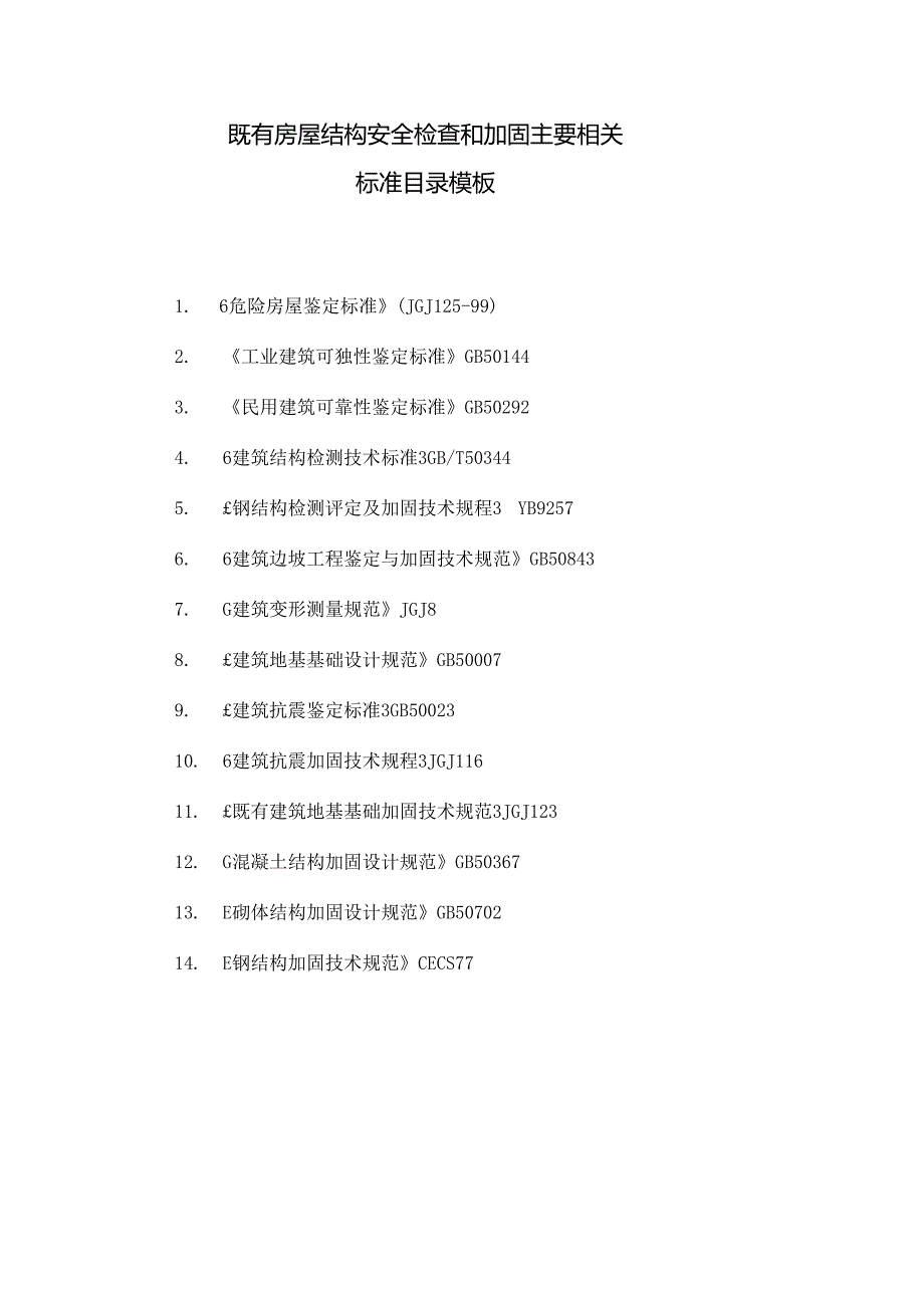 既有房屋结构安全检查和加固主要相关标准目录模板.docx_第1页