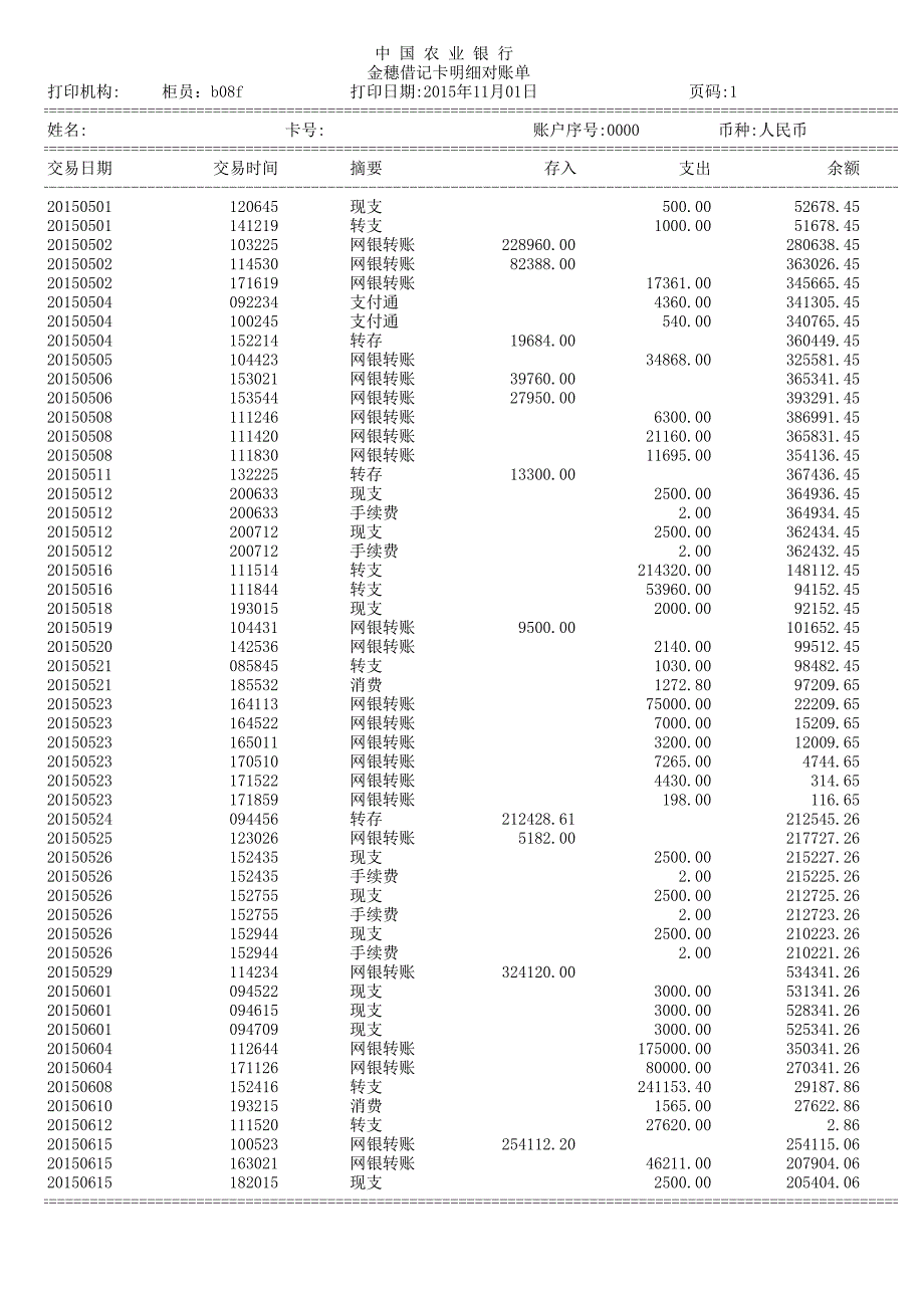 最新农行流水模版.xls_第1页