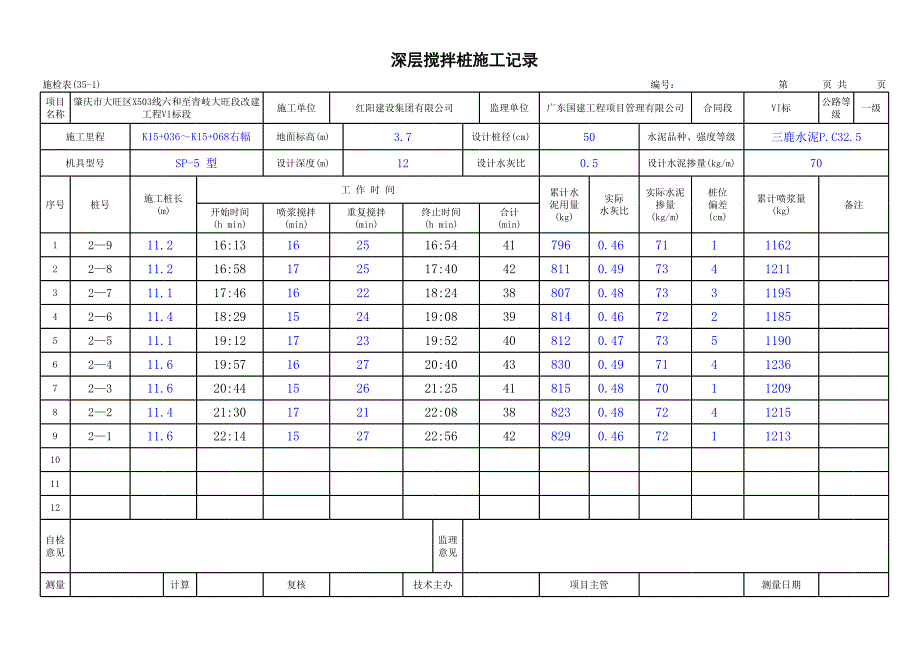 水泥搅拌桩记录(自动运算).xls_第2页