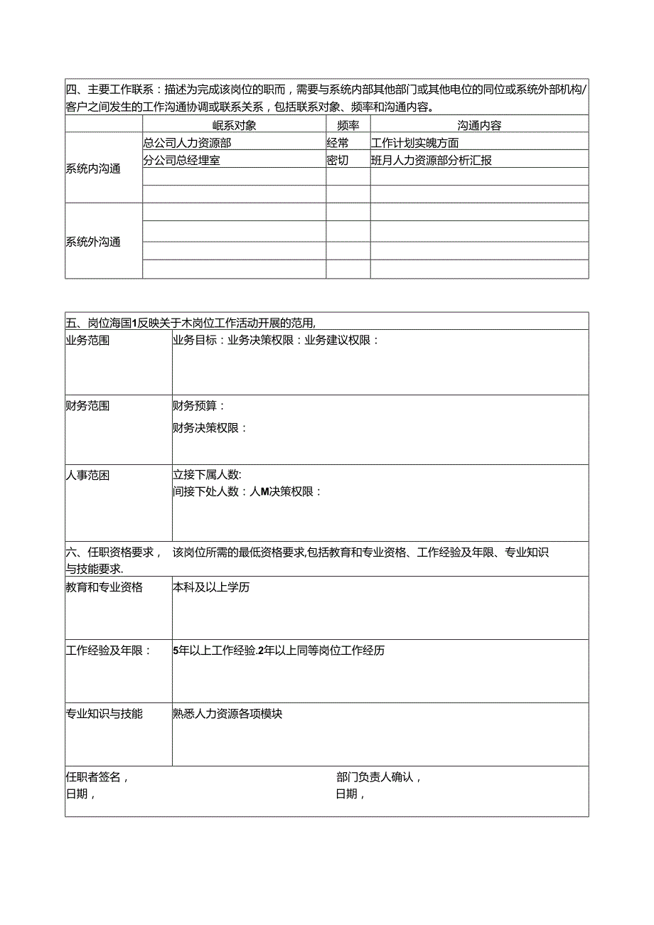 人力资源部经理岗位说明书.docx_第2页