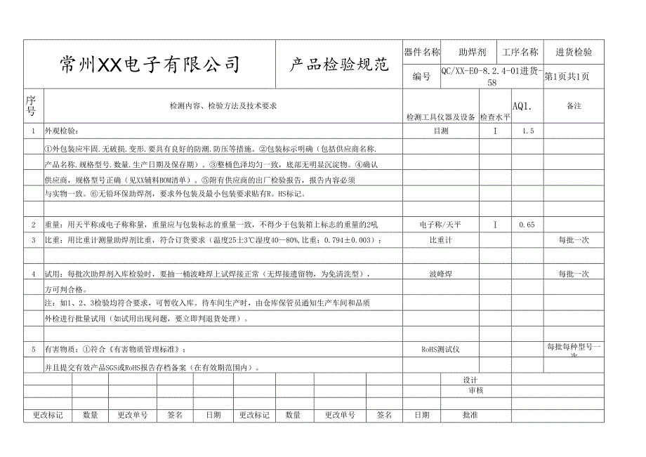 助焊剂进货检验标准.docx_第1页