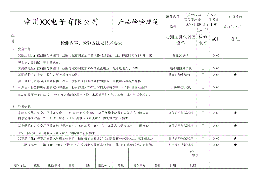 开关变压器、高频变压器进货检验标准.docx_第2页