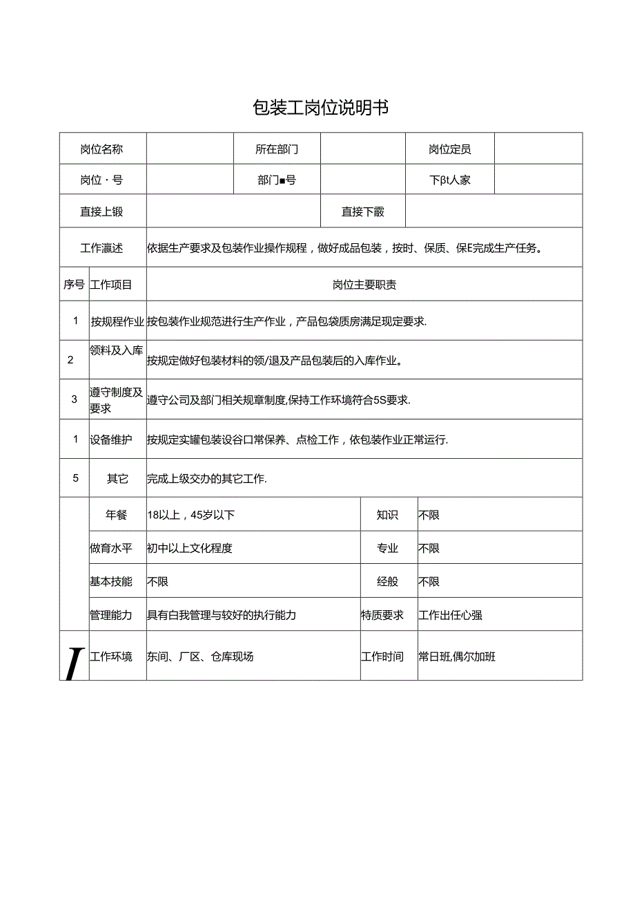 包装工岗位说明书.docx_第1页