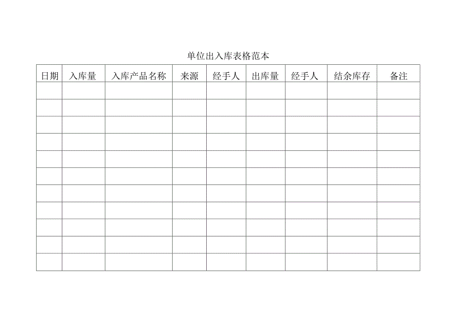 单位出入库表格范本.docx_第1页