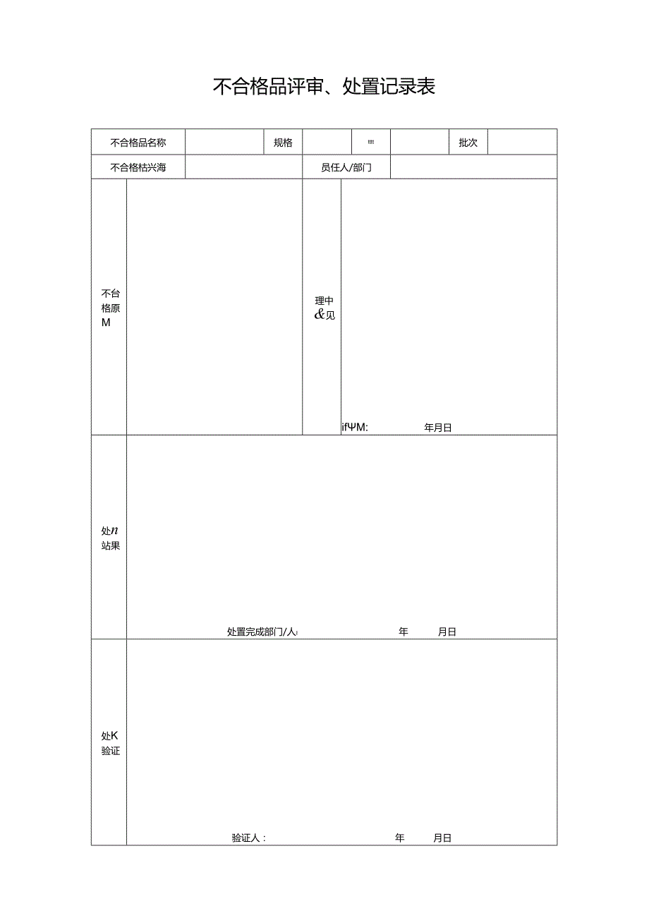 不合格品评审、处置记录表.docx_第1页