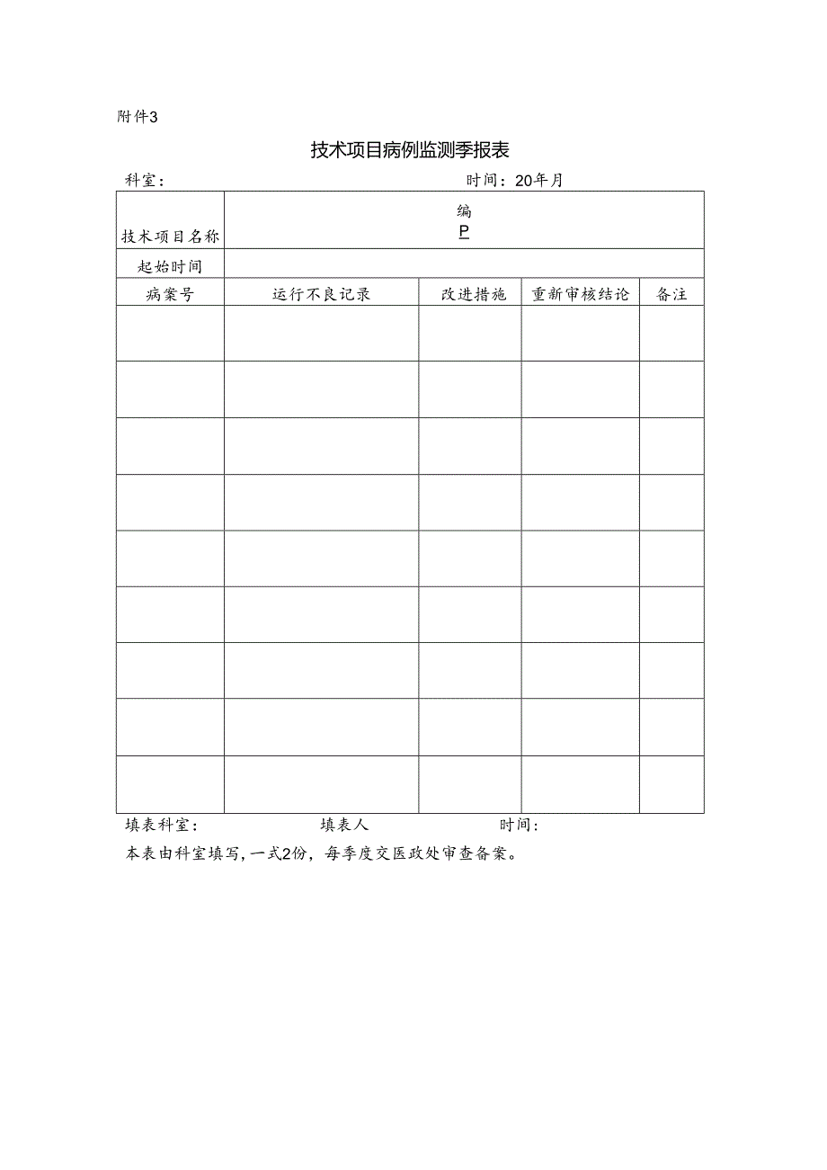 医院技术项目病例监测季报表.docx_第1页