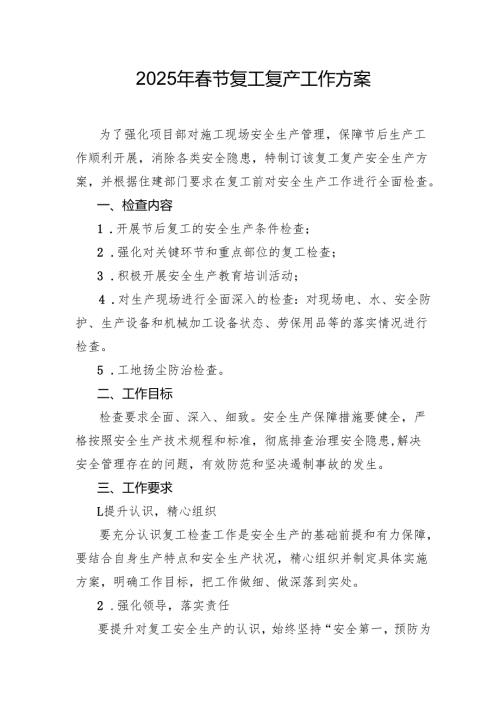 2025年劳务公司春节节后复工复产工作专项方案 合计11份.docx